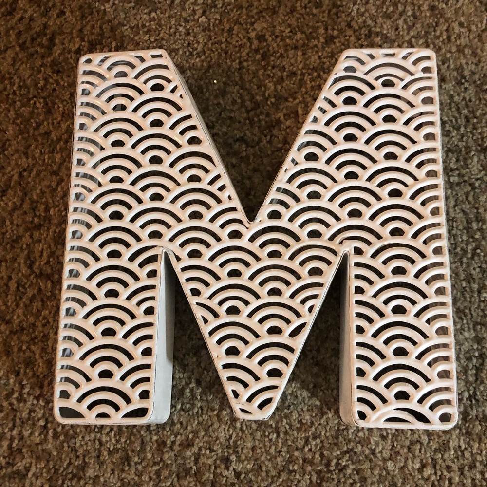 Letter M 3-D wall decor. Pattern, all white.